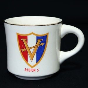 Boy Scouts of America VTG BSA Ceramic Mug Region 5 Five, Shield Arrow V Cup